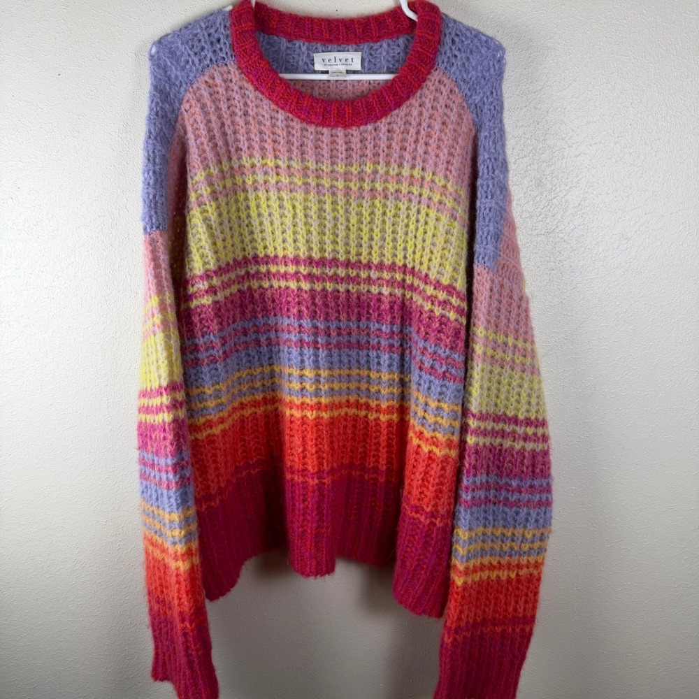 Velvet by Graham & Spencer Womens Alpaca Blend Striped Knit Sweater Multicolor L